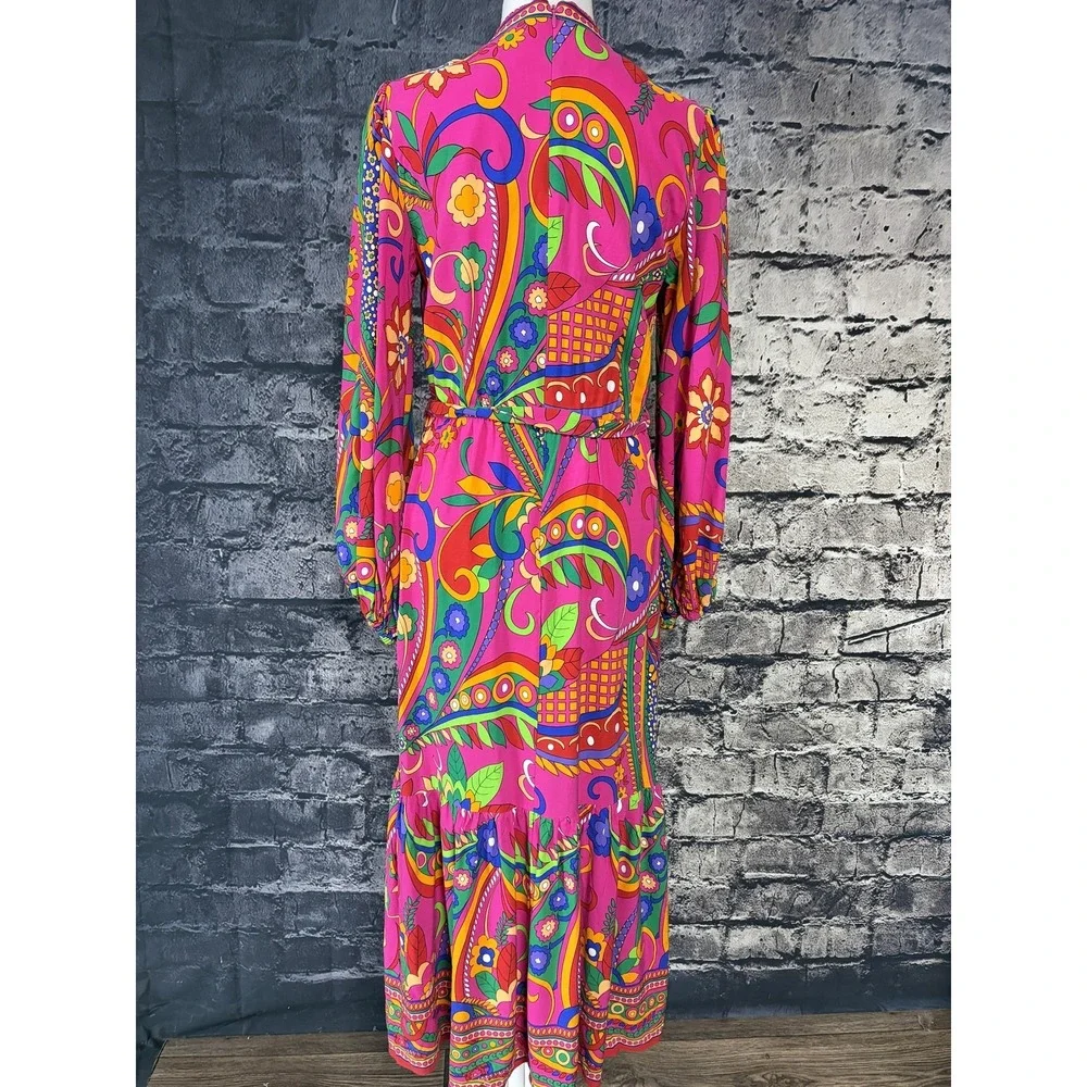 Adrianna Papell Womens Maxi Dress Size 6 Paisley Boho V Neck Balloon Sleeve - Picture 5 of 16
